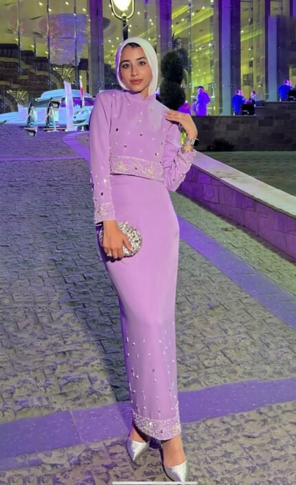 Lilac modest evening dress 4