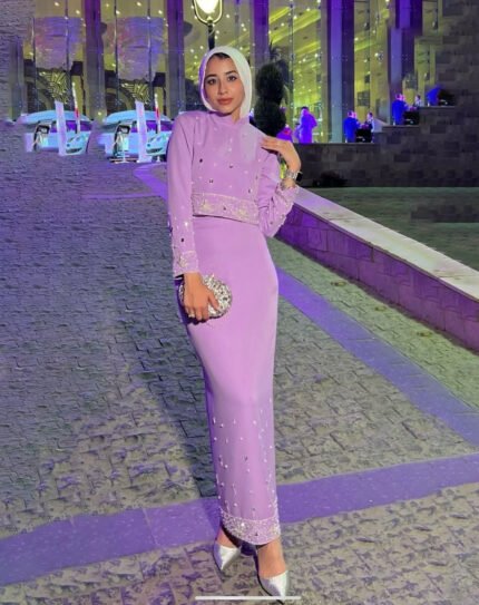 Lilac modest evening dress
